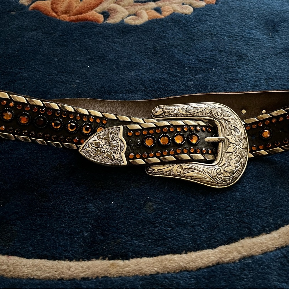 Kippys couture, Swarovski crystal-rhinestone embellished, leather belt w/ buckle